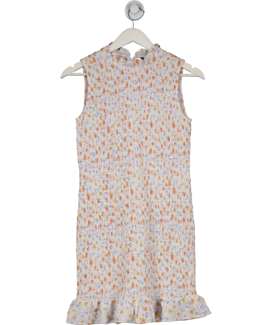 French Connection White Camille Verona Crepe Smocked Mini Dress UK XS