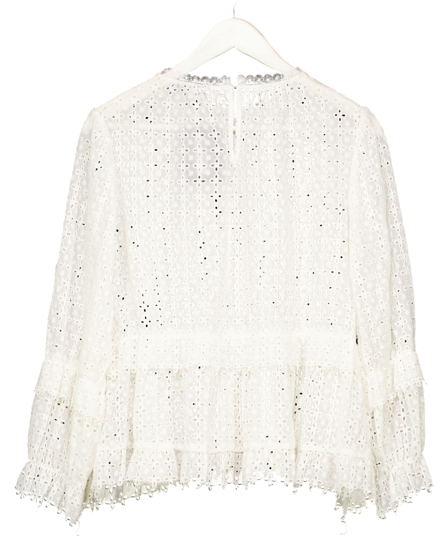 REISS Cream Madie Tiered Broderie Blouse UK 12