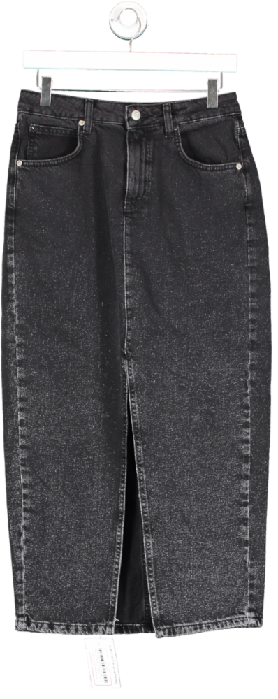 New Look Black Denim High Waist Midi Skirt UK 10