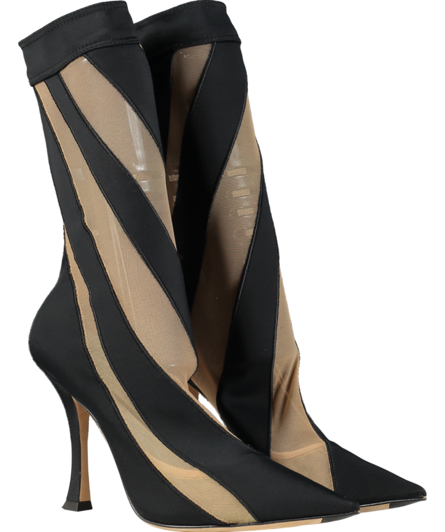 Jimmy Choo x Mugler Black Stripe Mesh Sock Booties UK 6.5 EU 39.5 👠