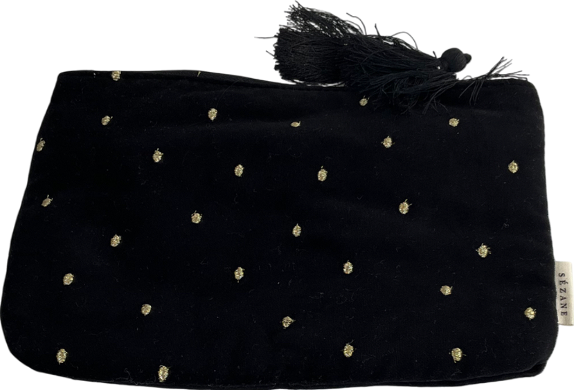 Sezane Black /Gold Velvet Small Clutch Bag