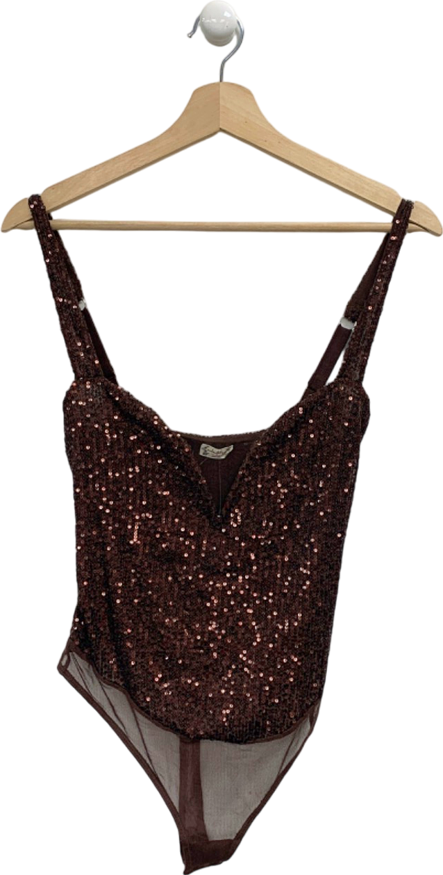 Free People Hot Cocoa Sequinned Bodysuit UK S