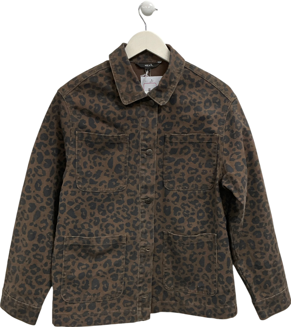 Next Brown Leopard Print 100% Cotton Worker Jacket UK S