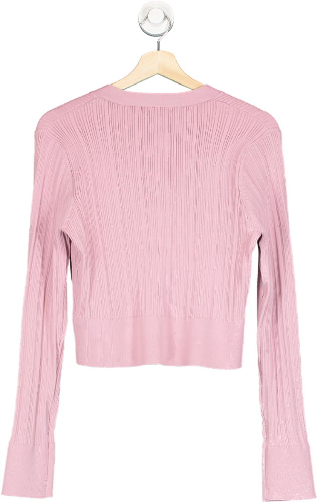 Karen Millen Pink Viscose Blend Rib Knit Cropped Cardigan UK M