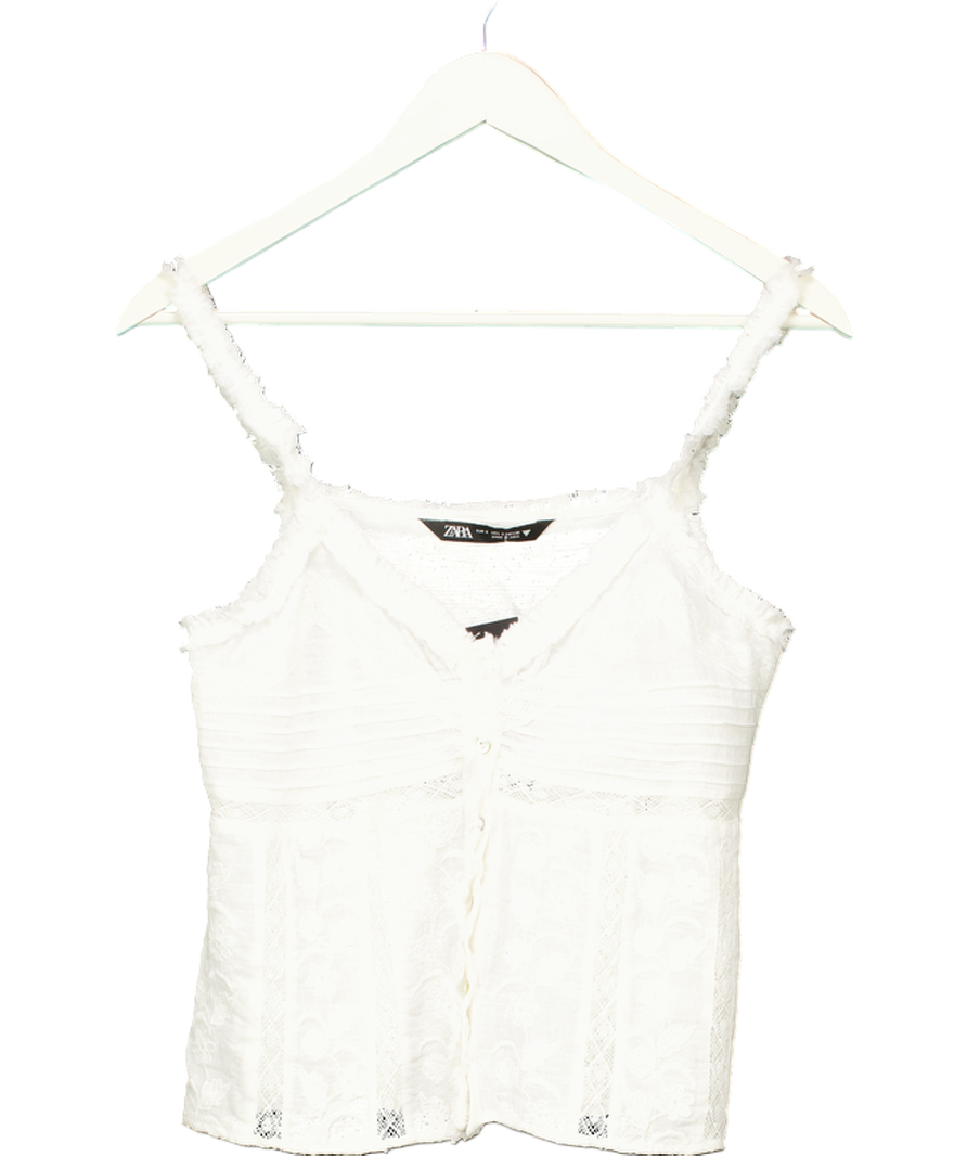 ZARA White Embroidered Camisole UK S