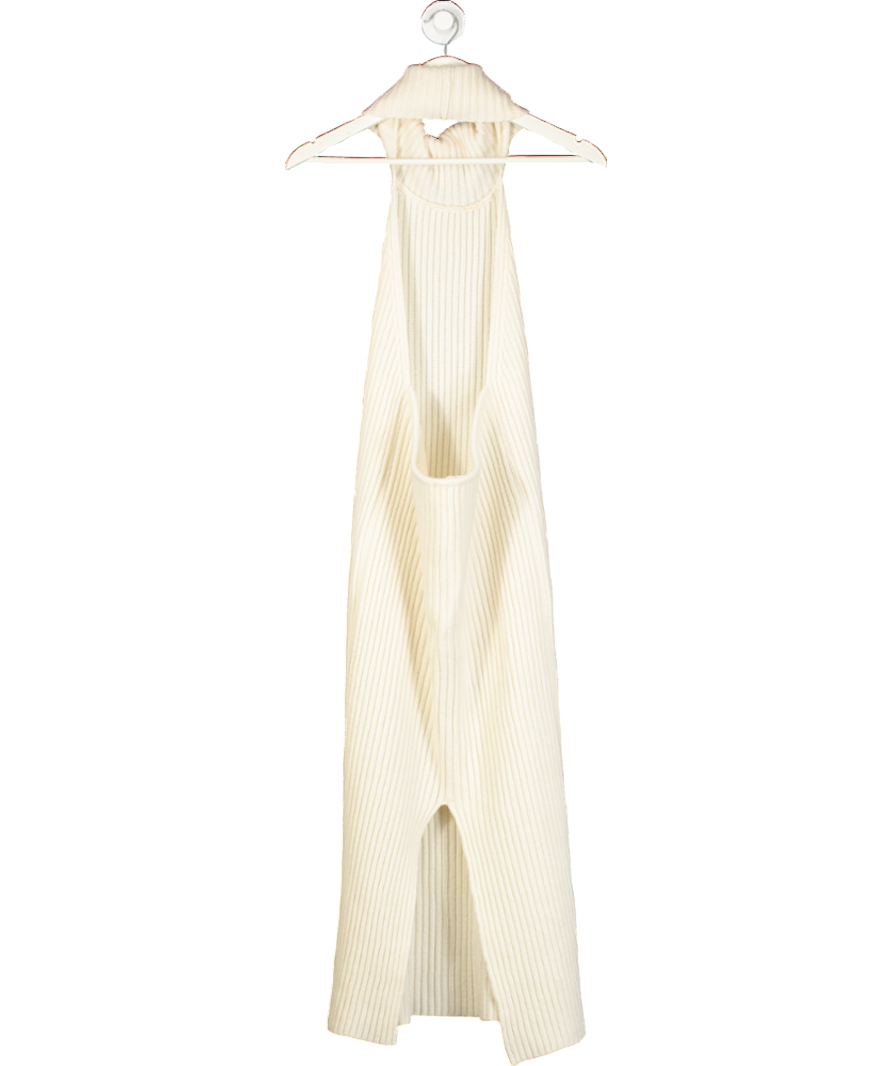 Pieces of White Cream Wool Knit Dress With High Neck And Open Back UK M