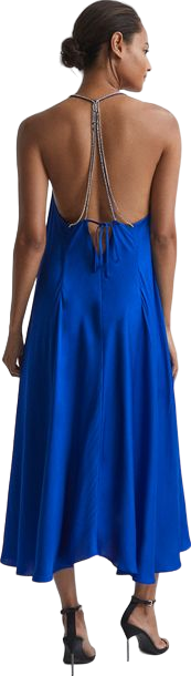 REISS Blue Embellished Strap Midi Dress UK 8
