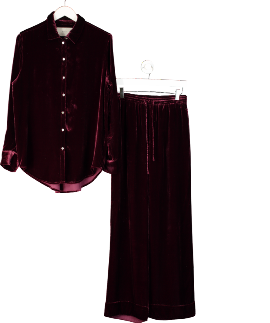 Asceno Red London 2-piece Velvet Shirt And Trousers UK S