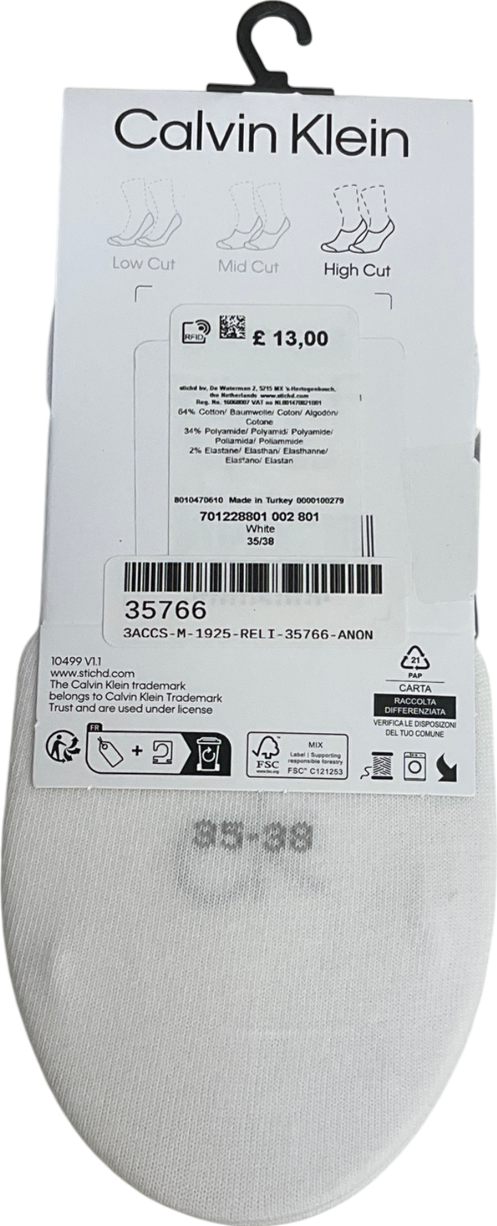 Calvin Klein White Footie High Cut Socks UK 5 EU 38 👠