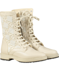 Fendi Cream Vitello Fabric Jacquard Karligraphy Embroidered Calf Length Boots UK 4 EU 37 👠