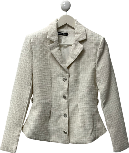 SHEIN White Raffinéa Women's Casual Tweed Blazer Jacket UK S