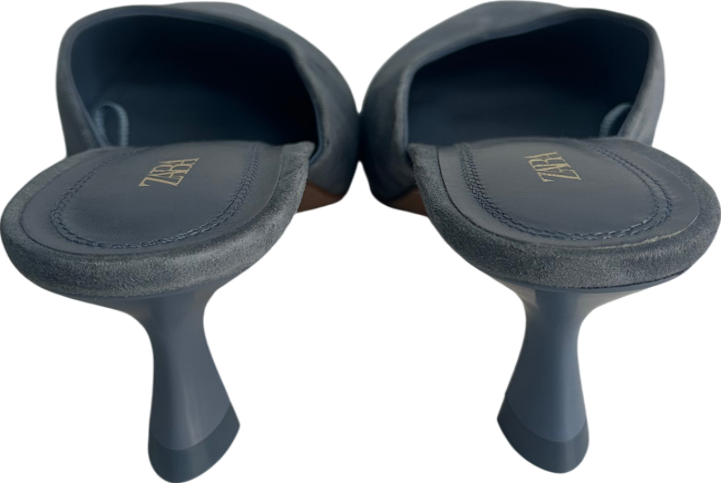 ZARA Blue Suede Mule Heels UK 7 EU 40 👠