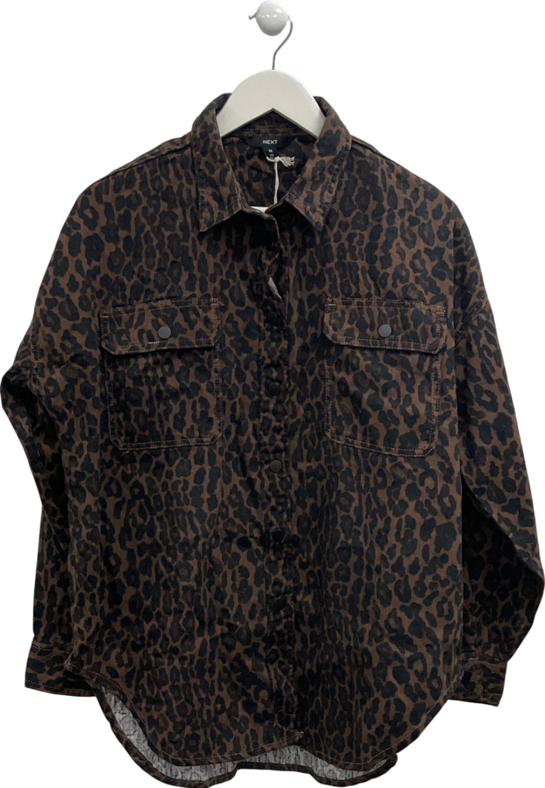 Next Brown Leopard Print Oversized Denim Shirt UK M
