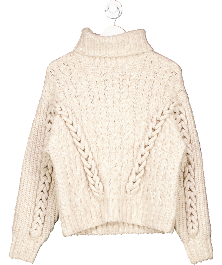 H&M Cream Cable-knit Polo-neck Jumper UK XS