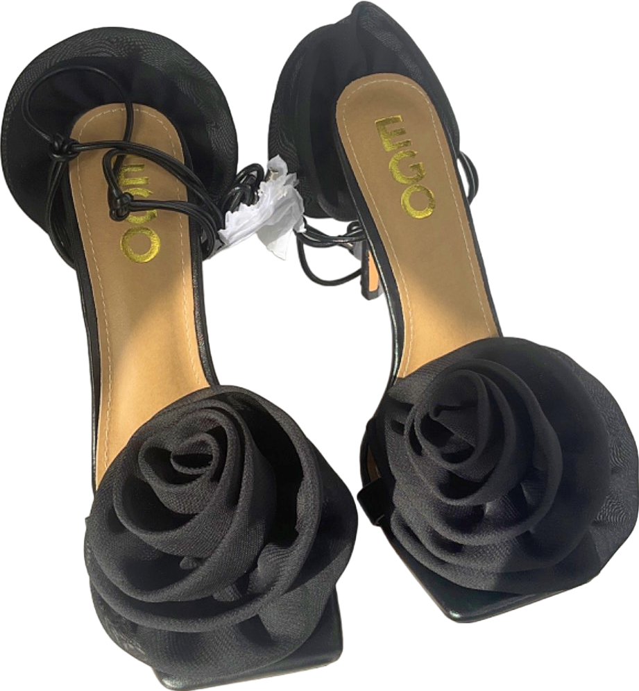 EGO Black Floral Heeled Sandals UK 6