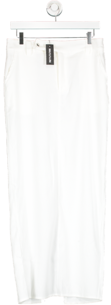 PrettyLittleThing Cream Soft Twill Blend Split Back Tailored Maxi Skirt UK 8
