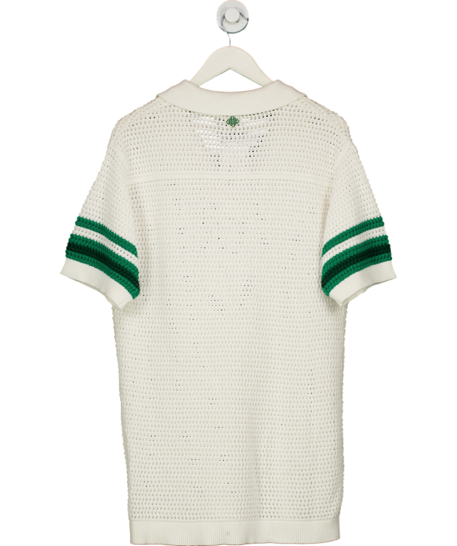 The Couture Club White Stripe Crochet Knitted Polo Shirt UK M