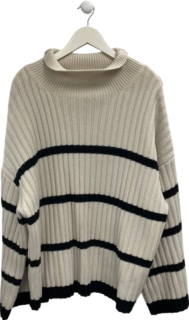 H&M Beige Rib Knit Wool Sweater White/strip UK L