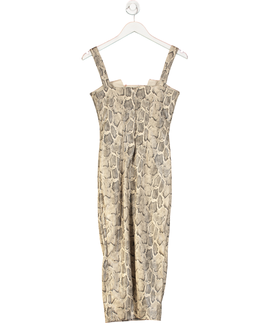 House of CB Brown Gracie Snakeskin Print Vegan Leather Midi Dress UK S