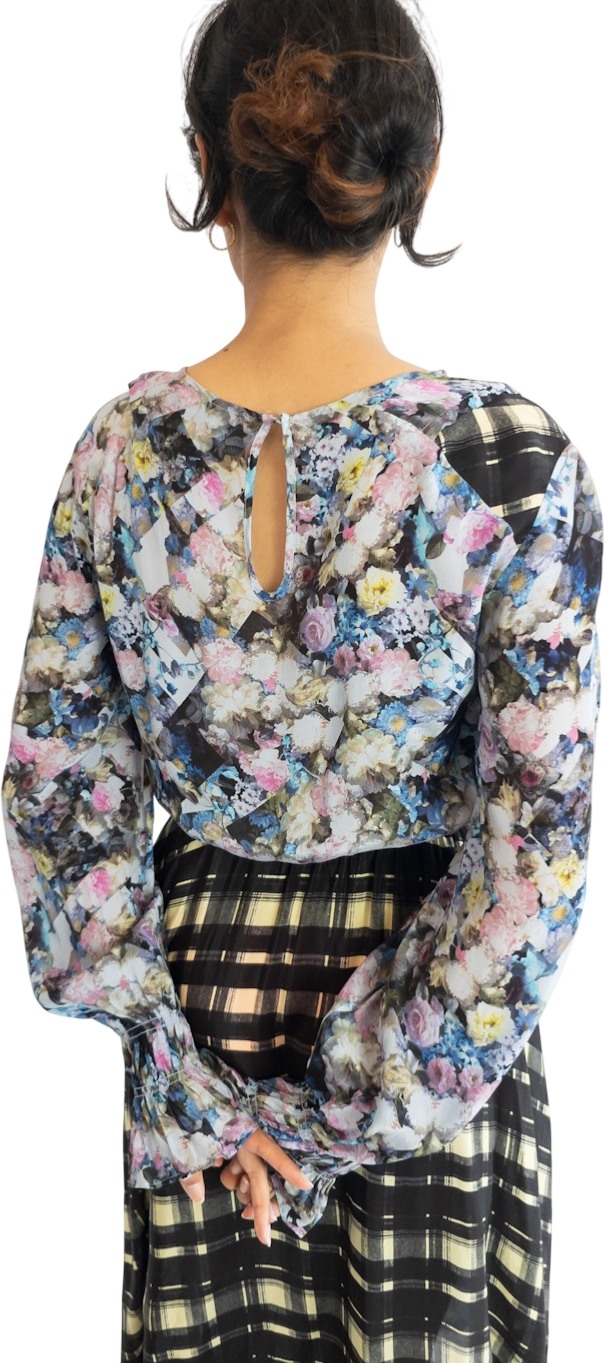 PREEN Blue Line Abstract Floral & Checkered Print Kara Dress UK XS