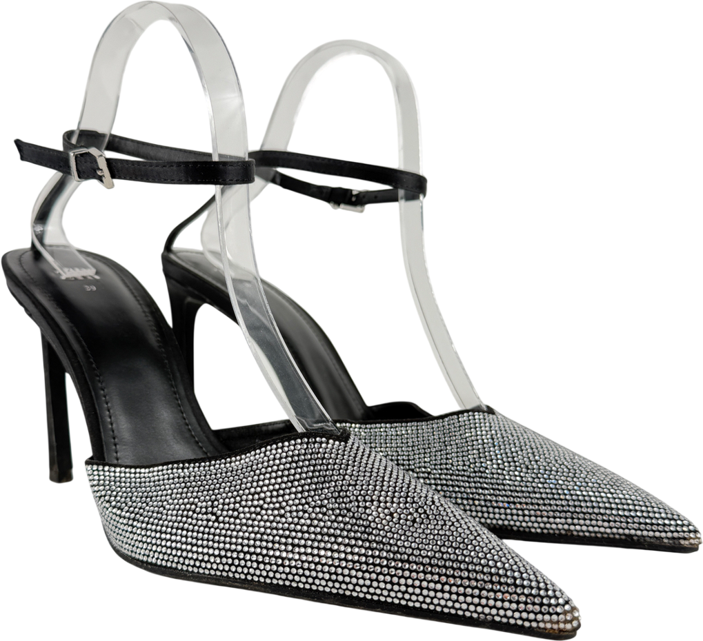 ZARA Black Rhinestone Heeled Mules UK 6 EU 39