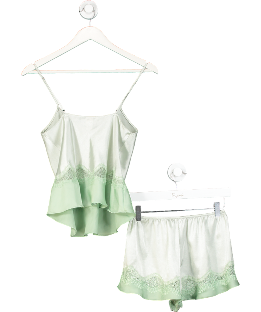 Victoria's Secret Green Satin Lace Trim Cami Set UK XS