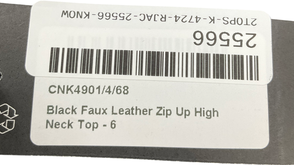 PrettyLittleThing Black Faux Leather Zip Up High Neck Top UK 6