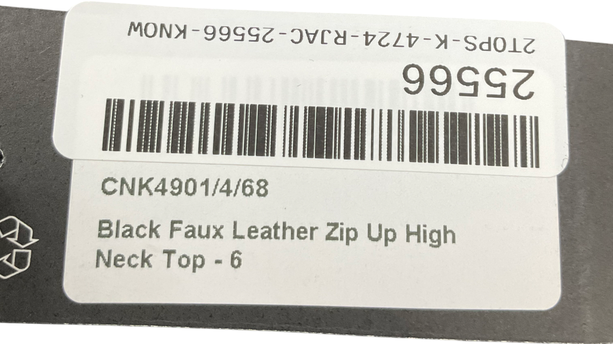 PrettyLittleThing Black Faux Leather Zip Up High Neck Top UK 6