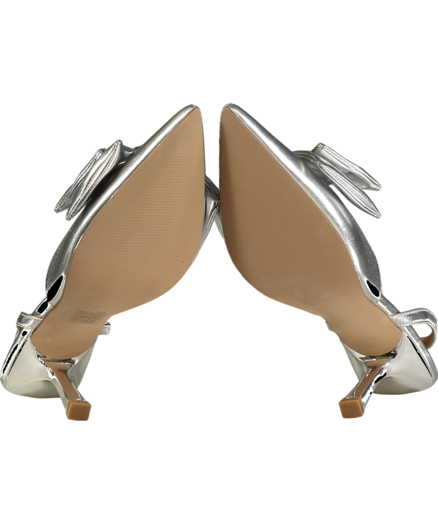 Karen Millen Metallic Silver Extreme Bow Slingback Court Heel UK 6 EU 39 👠