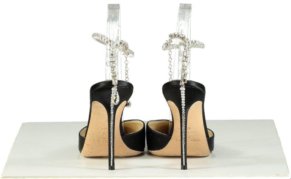 Jimmy Choo Black Saeda 100 Satin Pumps with Crystal Embellishments  UK 7