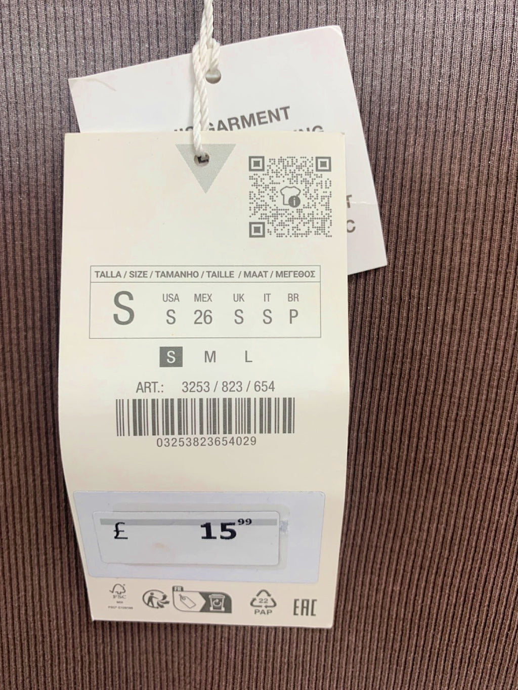 Zara Brown Ribbed Long Sleeve Crop Top UK S