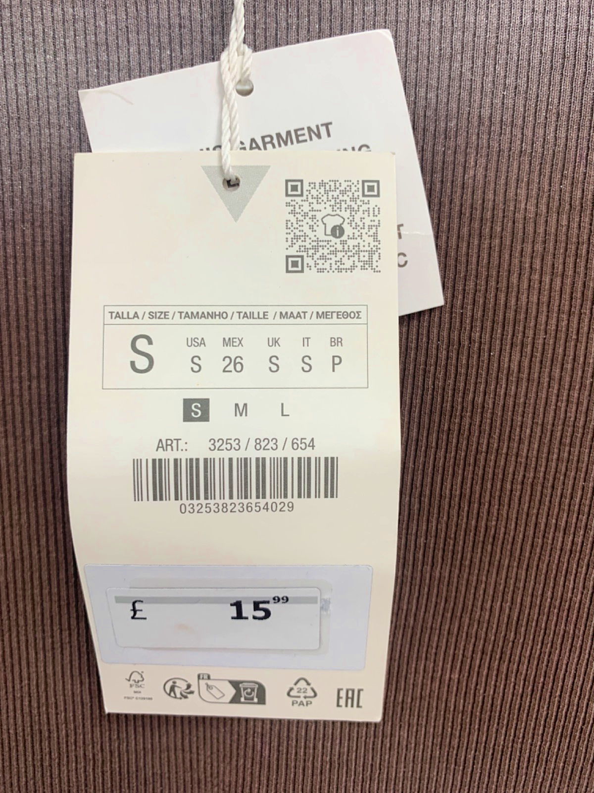 Zara Brown Ribbed Long Sleeve Crop Top UK S