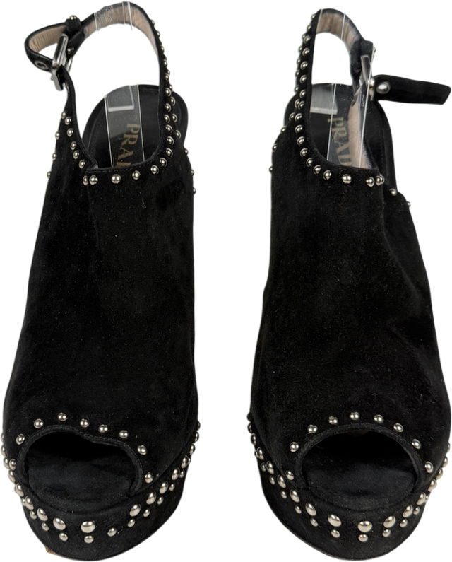 Prada Black Suede Studded Platform Heels UK 7.5 EU 40.5 👠