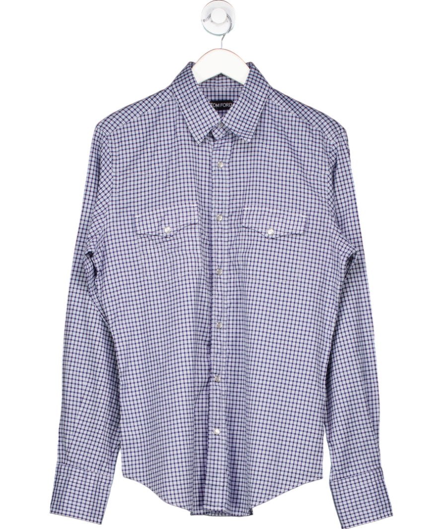 Tom Ford Blue Checked Cotton Western Shirt UK S