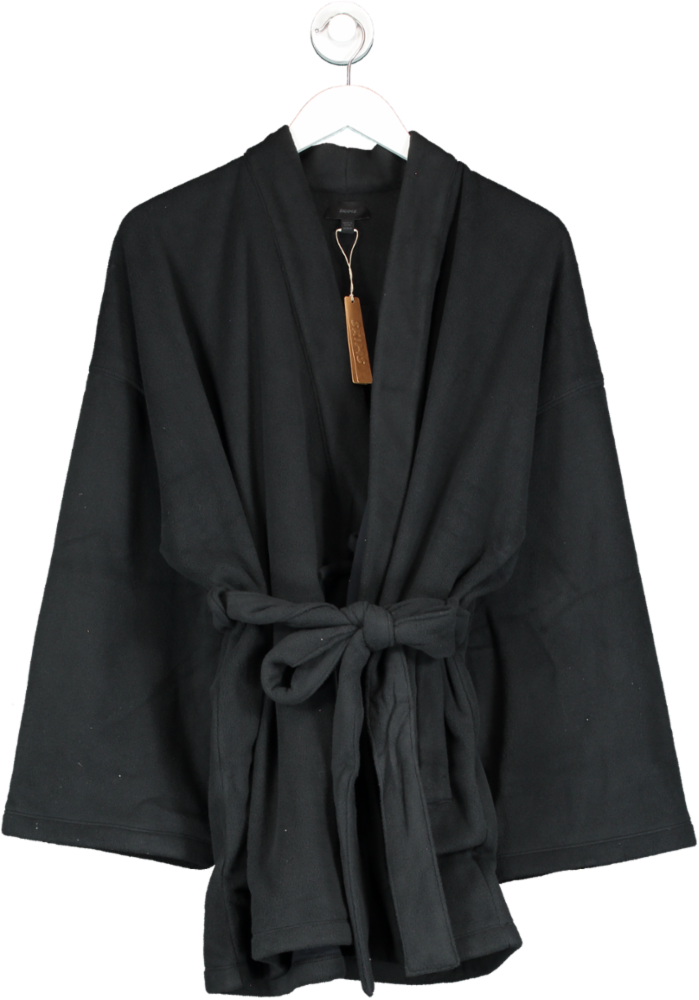 SKIMS Onyx Black Fleece Wrap Short Robe UK M