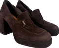 Jonak Heeled Loafers With Monogram In Dark Brown Velvet | Violon UK 5 EU 38 👠