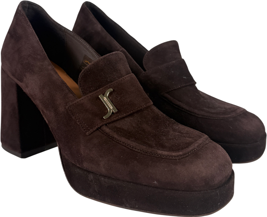 Jonak Heeled Loafers With Monogram In Dark Brown Velvet | Violon UK 5 EU 38 👠