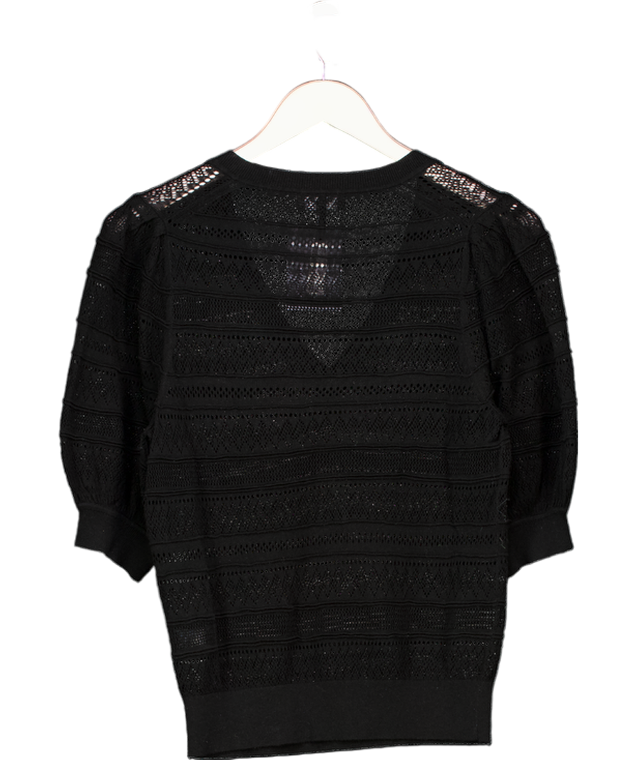 ME + EM Black Pointelle Short Sleeve Knit UK S