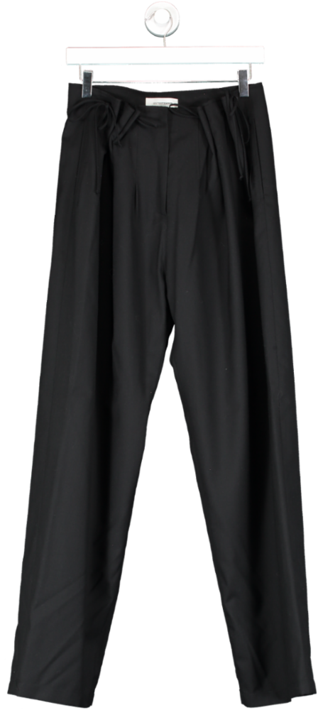 LE17SEPTEMBRE Black 100% Lightweight Wool Pleated Detail Straight Leg Trousers UK 10