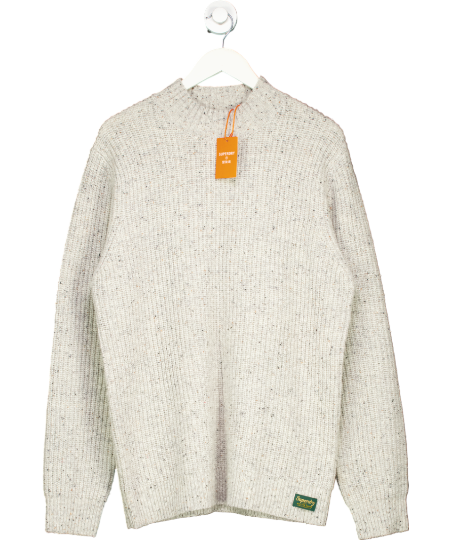 Superdry Grey Wool Blend Tweed Mock Neck Jumper UK XL