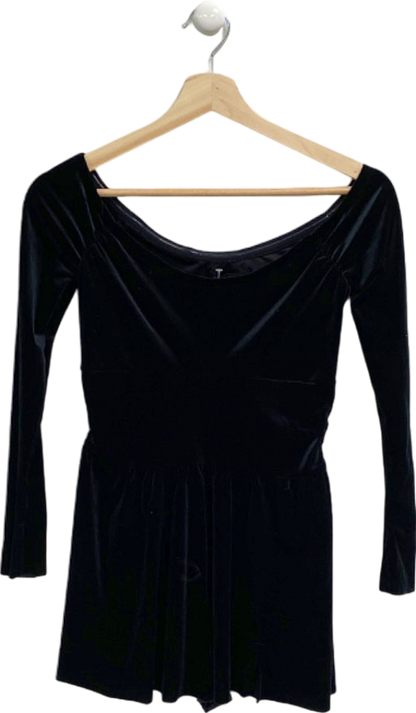Urban Outfitters Black Velvet Long Sleeve Playsuit XS
