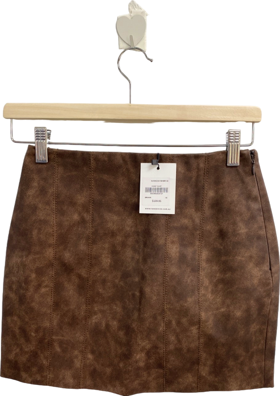 Nakedvice Brown Faux Leather Mini Skirt XS