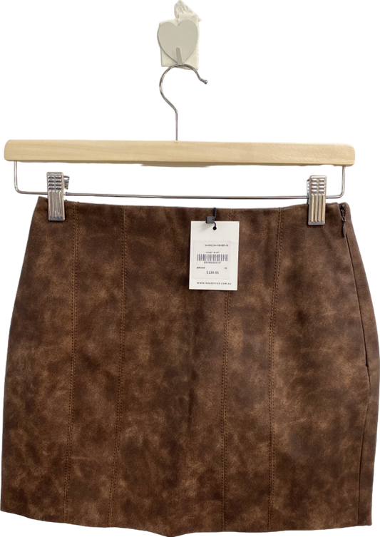 Nakedvice Brown Faux Leather Mini Skirt XS
