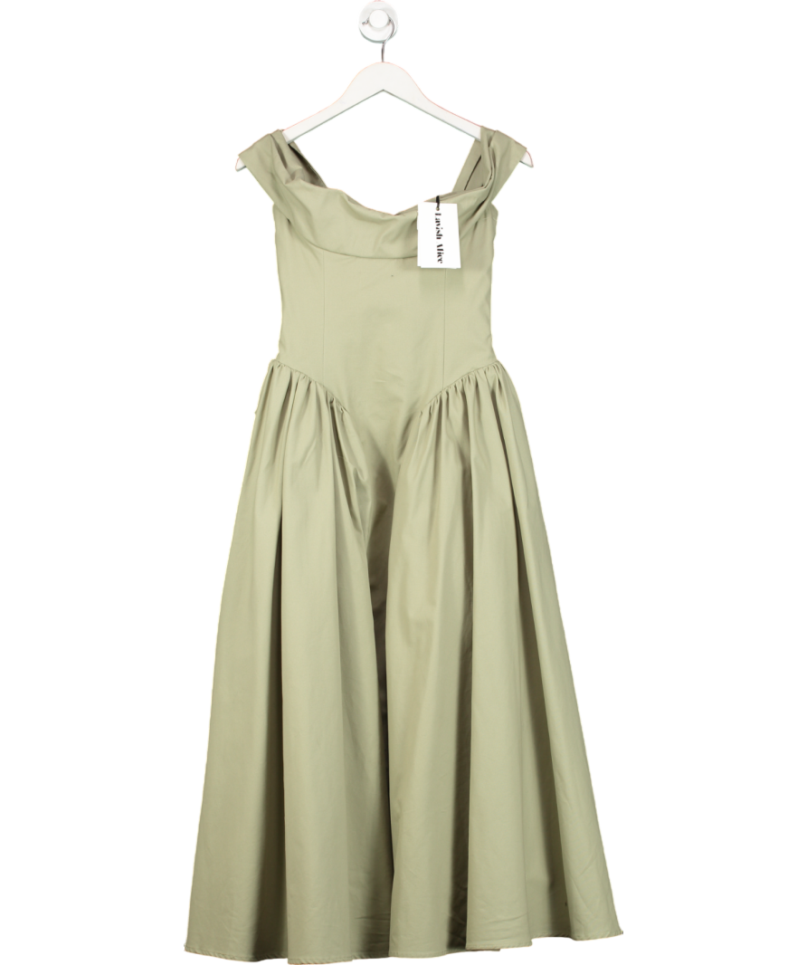 Lavish Alice Green Emily Off Shoulder Volumed Flared Sun Midi Dress UK 6