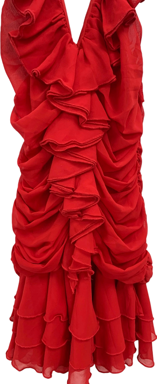 Fashion Nova Red Ruffled Halter Dress UK S