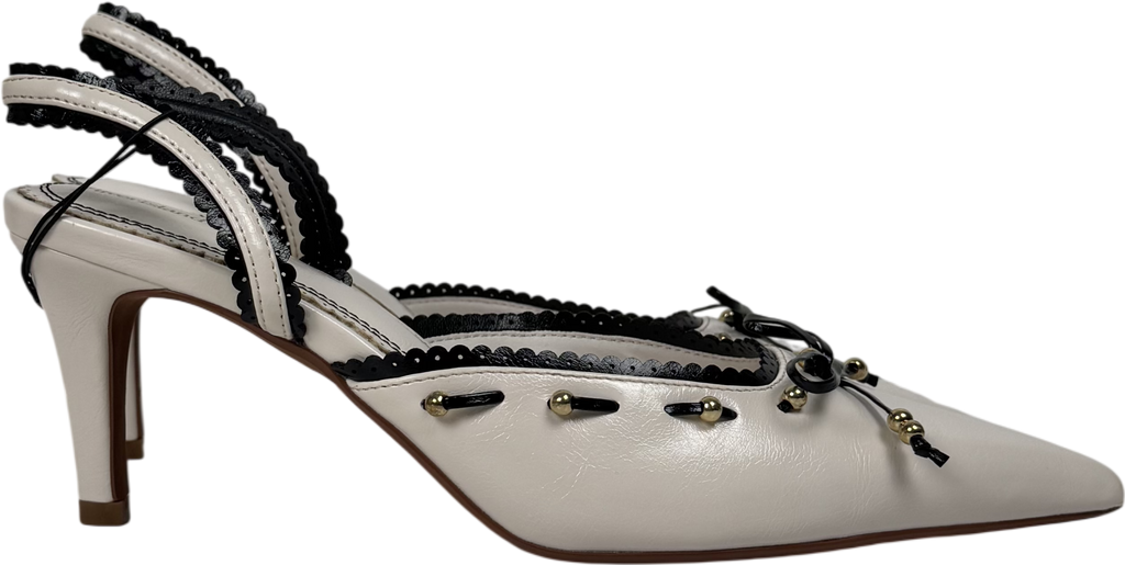 River Island White Piped Bow Sling Back Court Heels UK 6 EU 39 👠