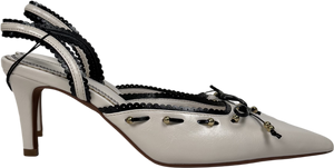 River Island White Piped Bow Sling Back Court Heels UK 6 EU 39