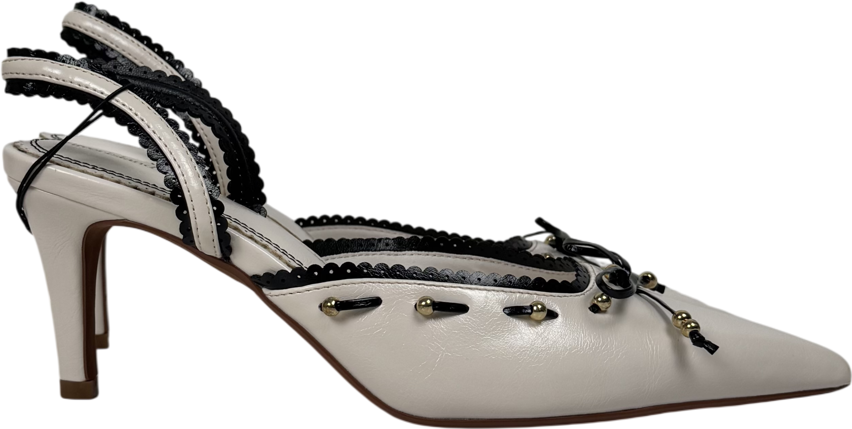 River Island White Piped Bow Sling Back Court Heels UK 6 EU 39 👠