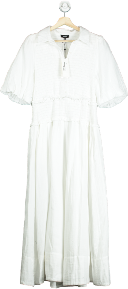 ME+EM Soft White Cheesecloth Shirred Maxi Shirt Dress UK 12