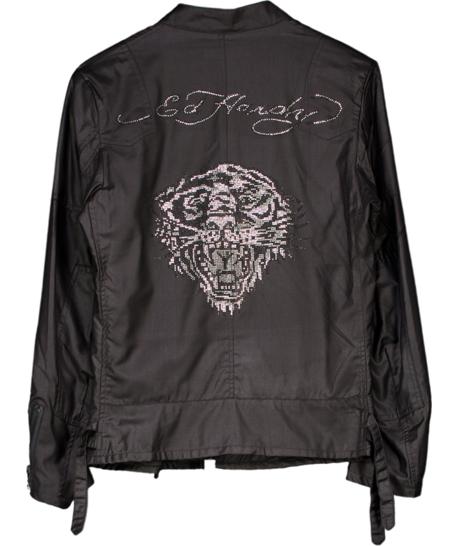 Ed Hardy Black Crystal Logo Bomber Jacket UK S